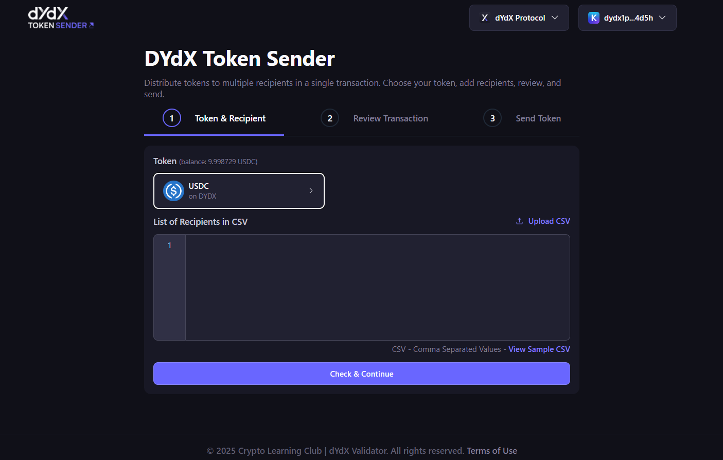 Token selection screen